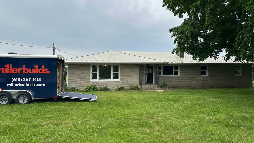 Miller Builds trailer parked at a Southern Illinois home during a window replacement project